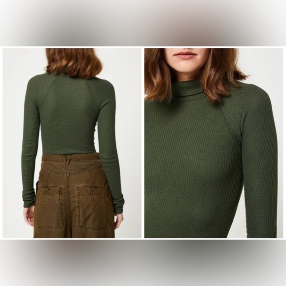 Free People Turtleneck Knit Bodysuit Army Green - Picture 2 of 8